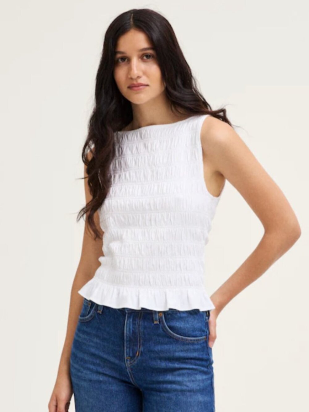 Madewell boatneck smocked tank